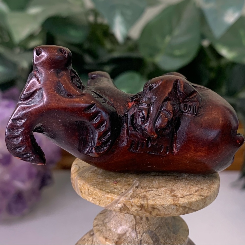 Vintage Boxwood Ox With Monkey Netsuke Hand Carved Animal Figurine Wood Carving - Picture 11 of 13